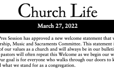 Church Life, March 27, 2021